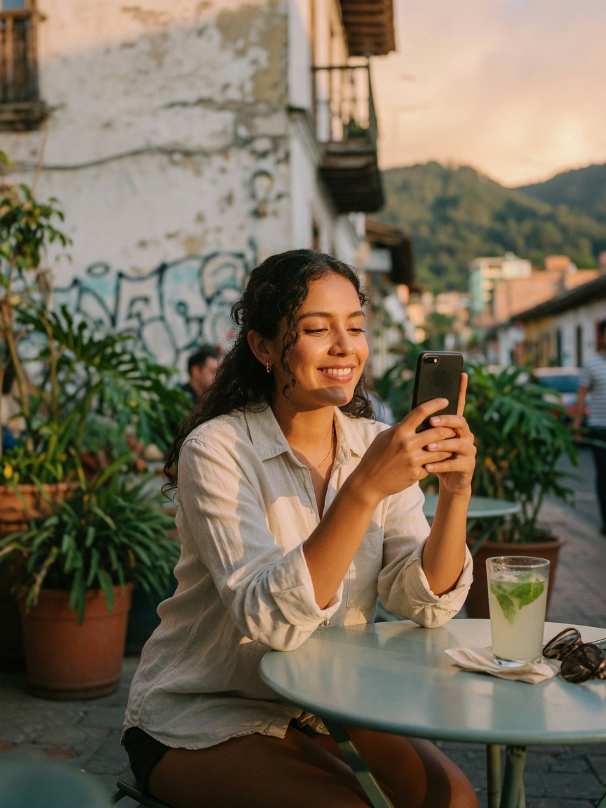 Creadora de contenido programando publicaciones desde el móvil